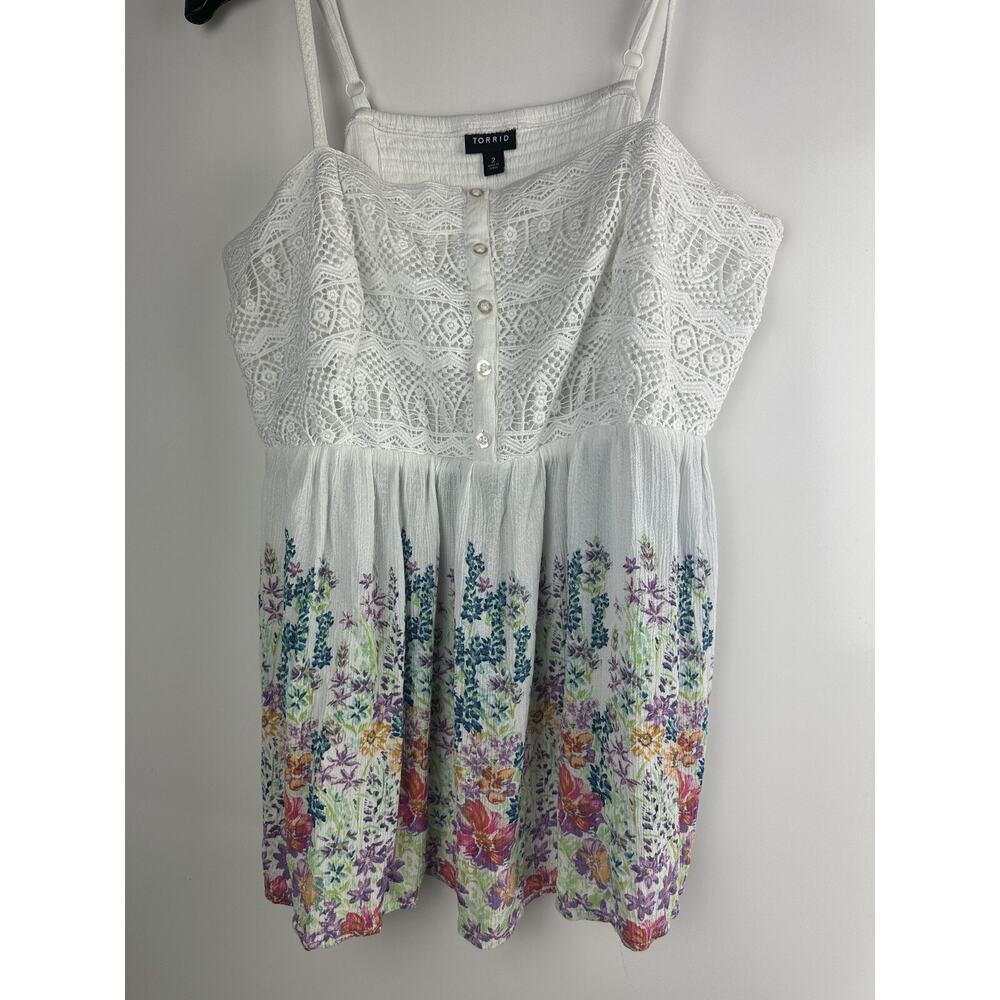 Torrid Babydoll Gauze Crochet Trim Cami White Floral Sleeveless Plus Size 2 2X - Picture 11 of 12